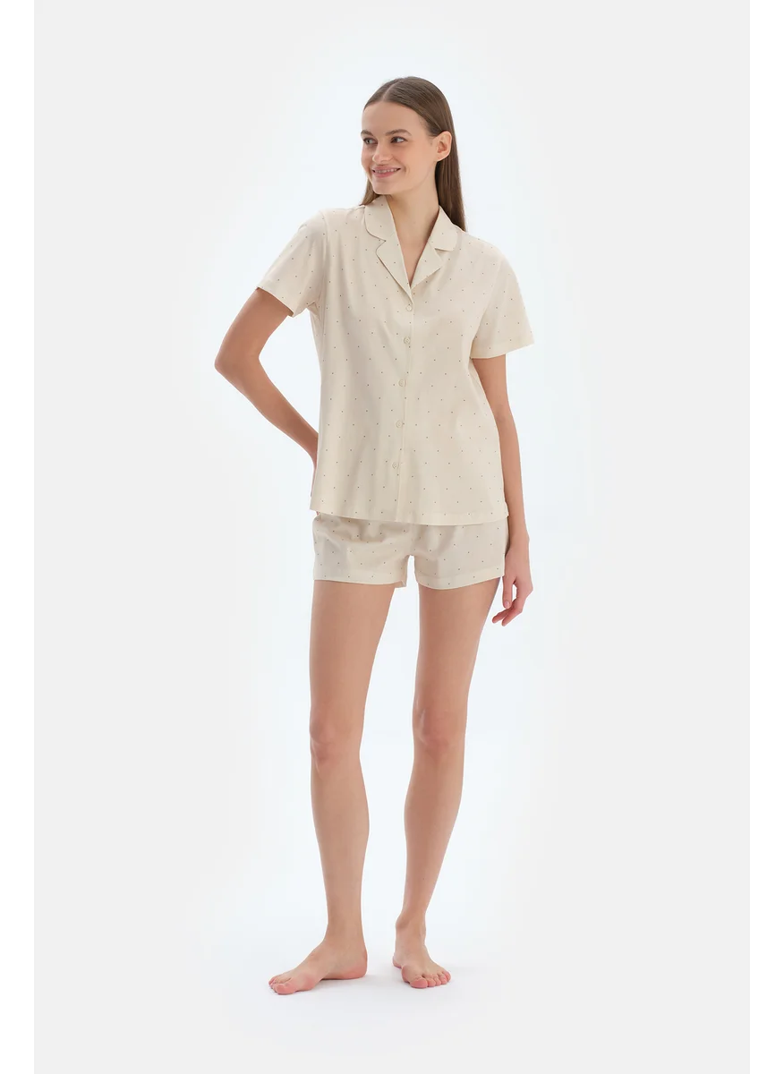 داجي Printed Shirt & Shorts Pajama Set Spread Collar Cotton Blend Mid Rise Regular/Classic Fit Sleepwear