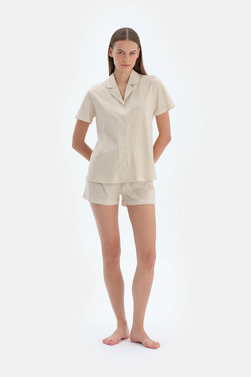 dagi Printed Shirt & Shorts Pajama Set Spread Collar Cotton Blend Mid Rise Regular/Classic Fit Sleepwear