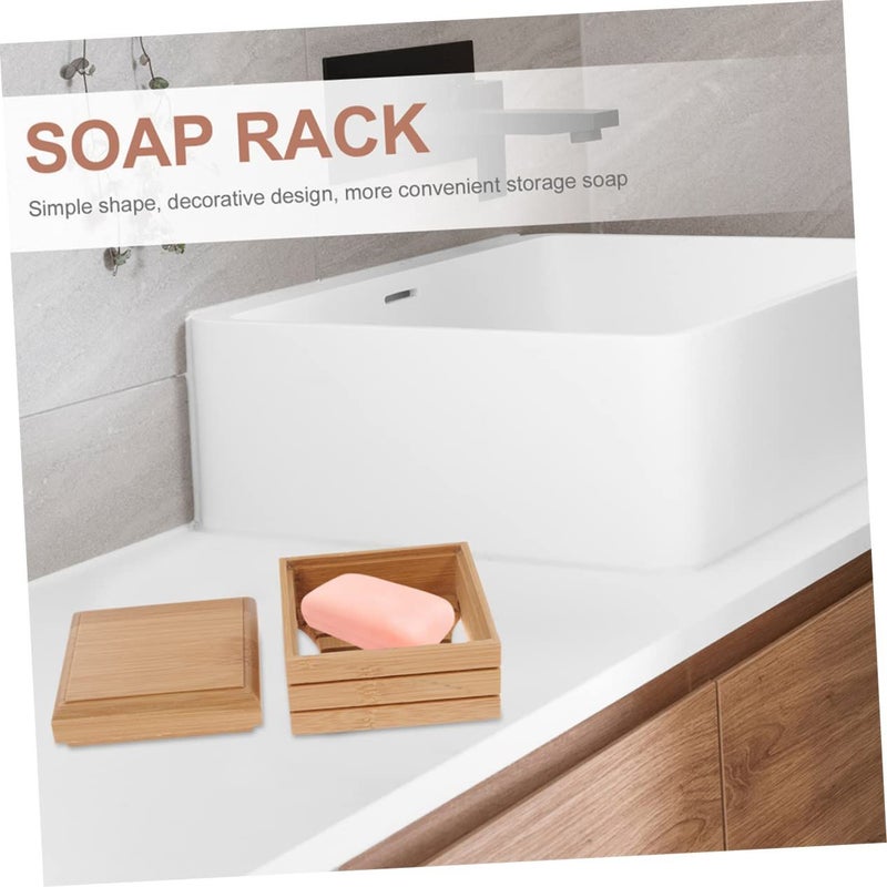 Bamboo Soap Dish With Lid And Drainer For Shower Bathroom Kitchen Countertop - Image 4