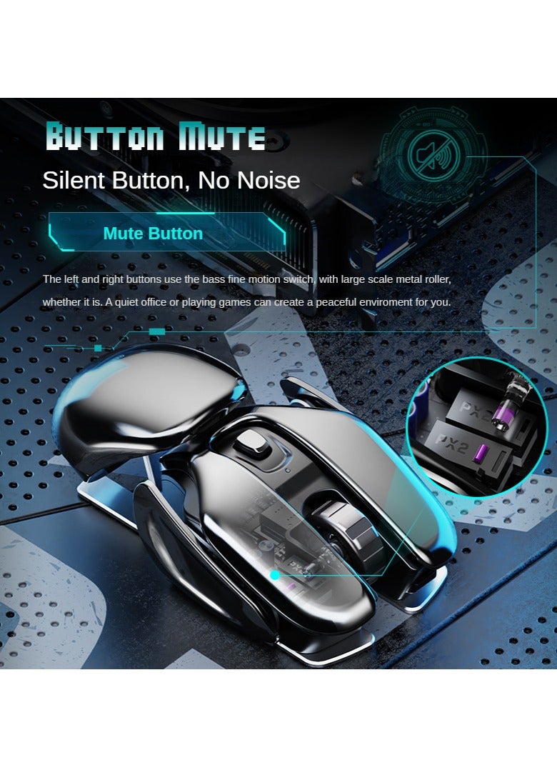 Wireless Metal Mouse, Waterproof Rechargeable Silent Mouse, Ergonomic Design Durable Gaming Mouse, Comfortable Grip Office Mouse With 6 Buttons For Computer Laptop, (1pc, Black) - Image 5