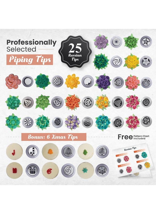 RFAQK 150PCs Russian Piping Tips for Cake Decorating - Piping Bags and Tips Set include 25 Extra Large Russian Tips,31 Icing Tips, 41 Pastry Bags & Other Frosting Tools for Cookie, Cupcake & Cake Decoration  - Image 3