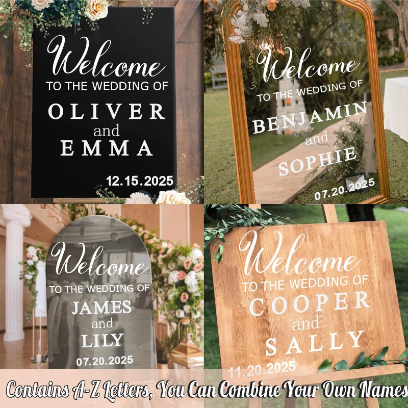 Haiddle Welcome to Our Wedding Signs Decals Customized Bride and Groom Names Mirror Decals Selfie Mirror Sticker for Wedding Reception Date Personalized Marriage DIY Lettering Wedding Party Vinyl Decal(White)  - Image 3