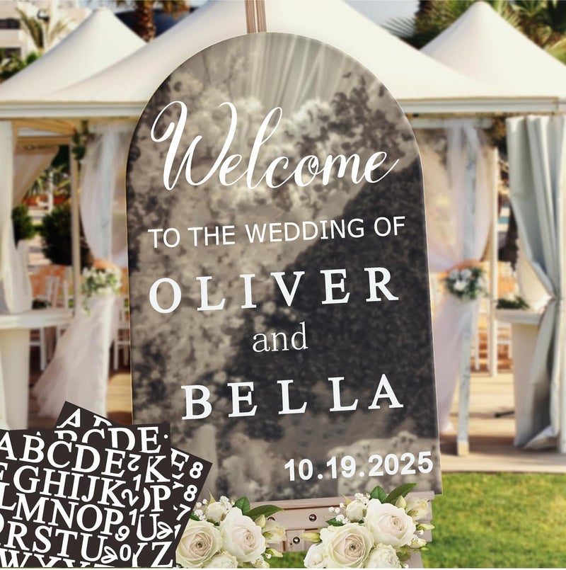 Haiddle Welcome to Our Wedding Signs Decals Customized Bride and Groom Names Mirror Decals Selfie Mirror Sticker for Wedding Reception Date Personalized Marriage DIY Lettering Wedding Party Vinyl Decal(White)  - Image 1