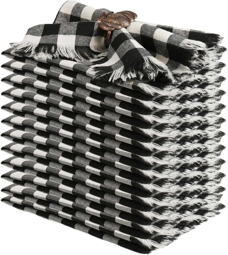 LogHog Classic Buffalo Checks Cloth Napkins with Fringe Set of 12 17x17 Inches 100 Cotton Farmhouse Napkins SoftReusable Napkins for Daily Use Halloween Christmas Decor - Image 1