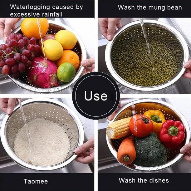 Snevad Stainless Steel Microporous Colander Bowl Set with Mixing Bowl Kitchen Strainer with Basin for Washing Vegetables Fruit Salad and Rice Pasta and for Draining Cooked Dishwasher Safe Grater - Image 5