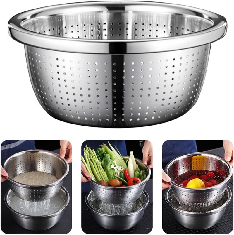 Snevad Stainless Steel Microporous Colander Bowl Set with Mixing Bowl Kitchen Strainer with Basin for Washing Vegetables Fruit Salad and Rice Pasta and for Draining Cooked Dishwasher Safe Grater - Image 2