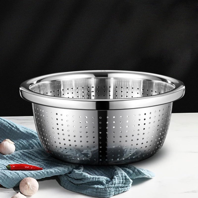 Snevad Stainless Steel Microporous Colander Bowl Set with Mixing Bowl Kitchen Strainer with Basin for Washing Vegetables Fruit Salad and Rice Pasta and for Draining Cooked Dishwasher Safe Grater - Image 4