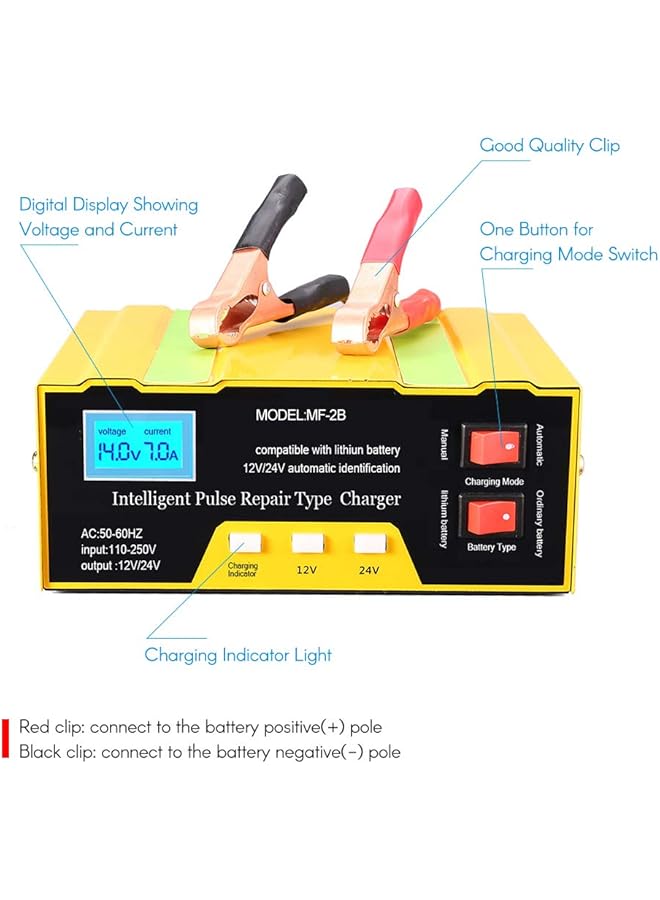 فيستنايت شاحن بطارية ذكي 12 فولت/24 فولت مع شاشة رقمية لإصلاح نبضات البطارية لخلايا السيارة والدراجات النارية، قابس المملكة المتحدة - Image 4