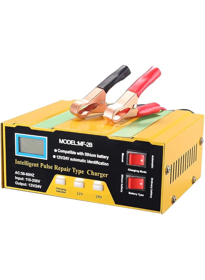 فيستنايت شاحن بطارية ذكي 12 فولت/24 فولت مع شاشة رقمية لإصلاح نبضات البطارية لخلايا السيارة والدراجات النارية، قابس المملكة المتحدة - Image 1