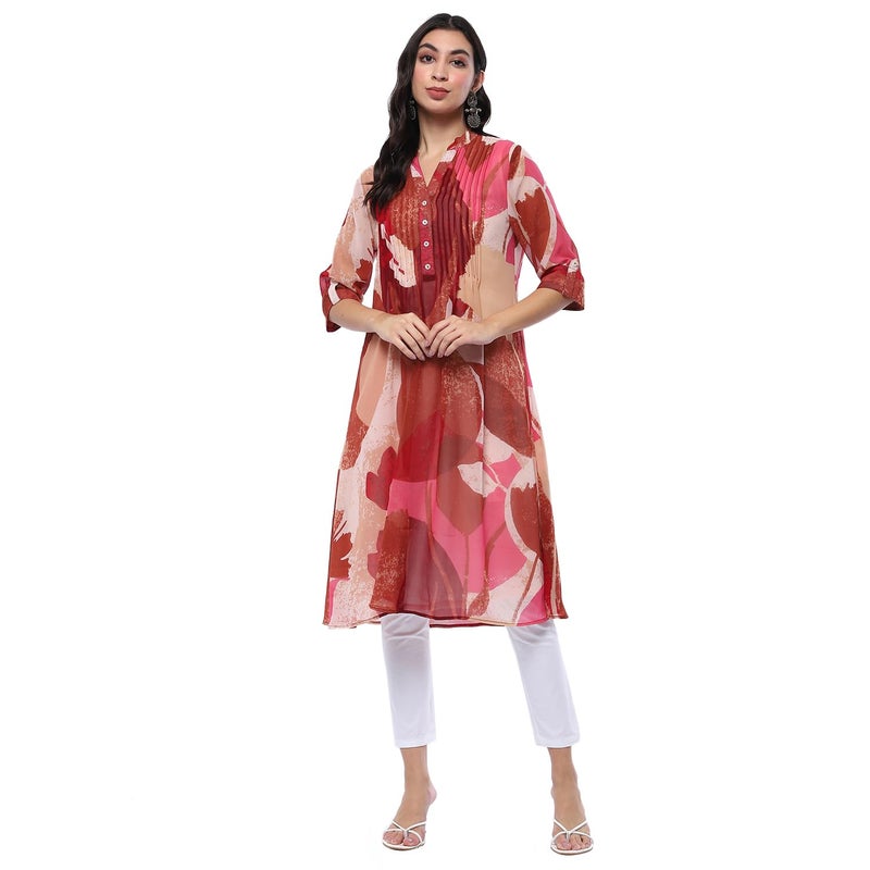 Biba Pink Georgette Straight Kurta - Image 4