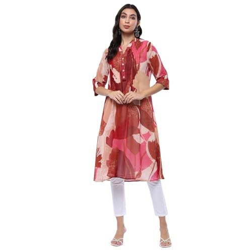 Biba Pink Georgette Straight Kurta - Image 1