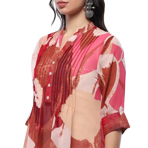 Biba Pink Georgette Straight Kurta - Image 3