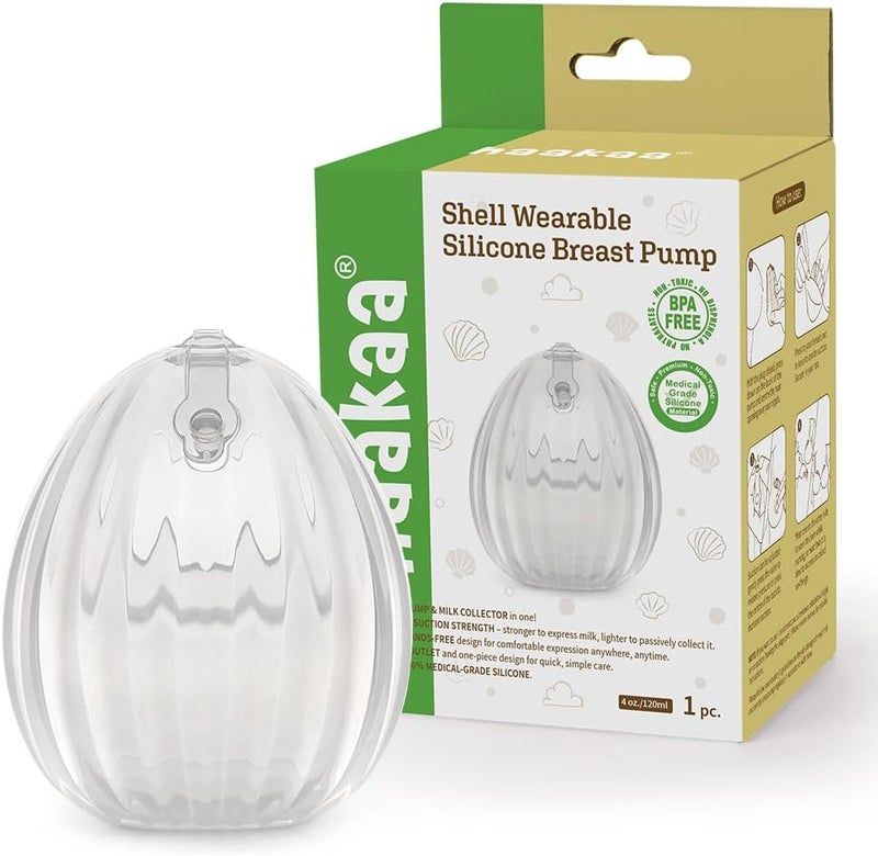 HAAKAA Shell Wearable Hands-Free Manual Breast Pump - 4 oz/120 ml Medical-Grade Silicone Milk Collector - Image 1