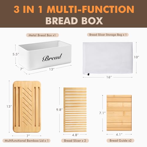 RYTOXILO Bread Slicer for Homemade Bread with Box, White Bread Storage for Kitchen Countertop with 3 in 1 Bamboo Lid, Bread Loaf Slicers Machine with Slicing Guide for Sandwich, Sourdough - Image 2