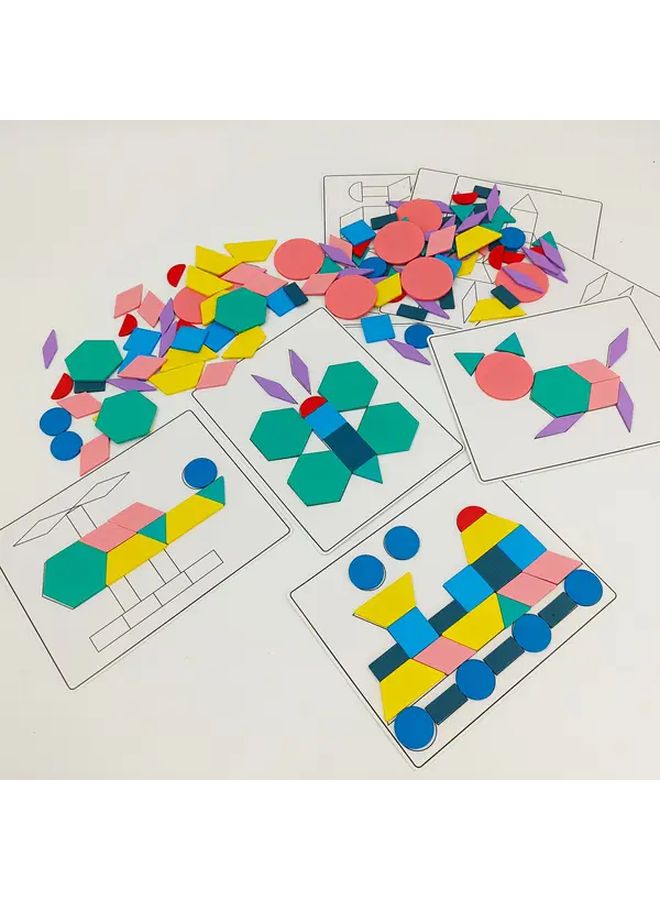 Macaron Color 180pcs Wooden Pattern Blocks Educational 3D Tangram Toys Preschool Learning Activities - Image 1