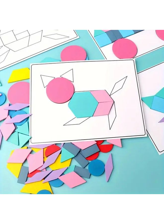 Macaron Color 180pcs Wooden Pattern Blocks Educational 3D Tangram Toys Preschool Learning Activities - Image 4