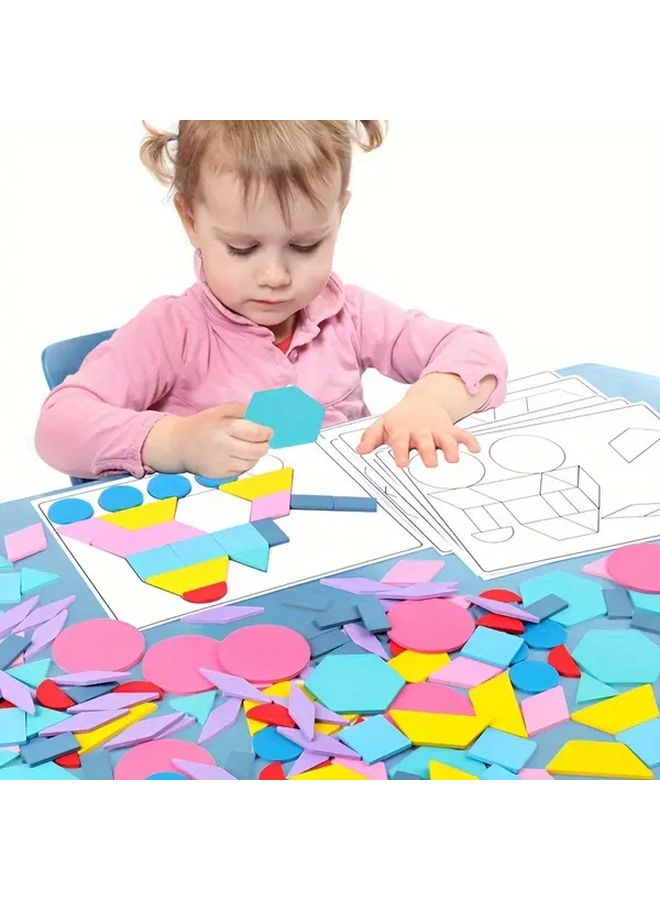 Macaron Color 180pcs Wooden Pattern Blocks Educational 3D Tangram Toys Preschool Learning Activities - Image 2
