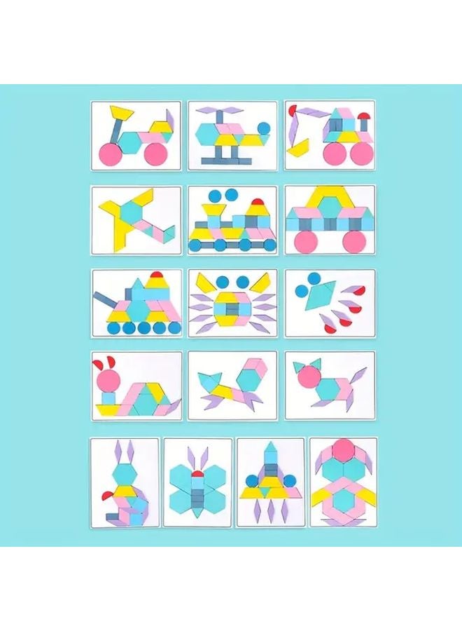 Macaron Color 180pcs Wooden Pattern Blocks Educational 3D Tangram Toys Preschool Learning Activities - Image 5