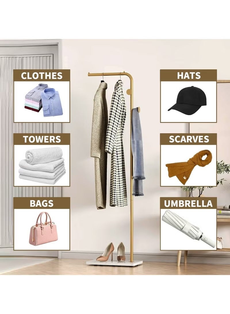 JOGAMS Metal Coat Rack Freestanding with Natural Marble Base 170cm Entryway Coats Hanger Stand with 3 Hooks Home Bedroom Hotel Hall Tree for Coats Hats Scarves Clothes and Handbags - Image 4