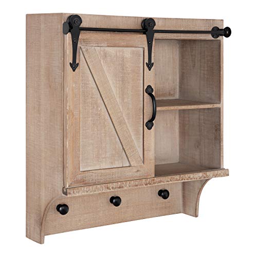 Kate and Laurel Kate and Laurel Cates Decorative Farmhouse Cabinet Wall Organizer with Sliding Barn Door and 3 Knobs 18 x 8 x 20 Rustic Brown ShabbyChic FarmhouseInspired Mail and Key Holder for Wall 