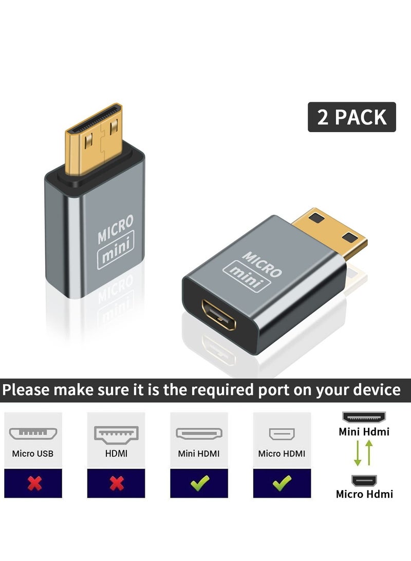 Excefore 2 Pack Mini HDMI to Micro HDMI Adapter, Mini HDMI Male to Micro HDMI Female Convertor Adapter, 3D 4K@60Hz, Suitable for Camera, Monitor, Laptop, Projector, UltraHD - Image 2