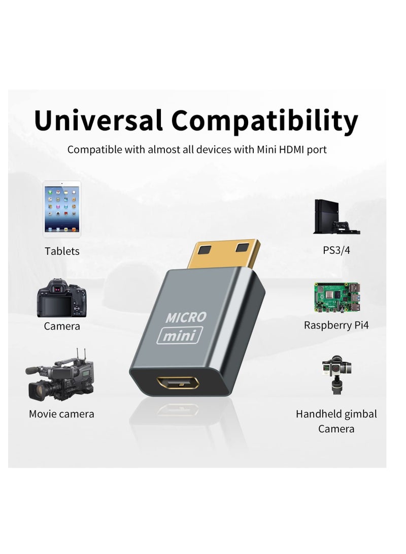 Excefore 2 Pack Mini HDMI to Micro HDMI Adapter, Mini HDMI Male to Micro HDMI Female Convertor Adapter, 3D 4K@60Hz, Suitable for Camera, Monitor, Laptop, Projector, UltraHD - Image 3