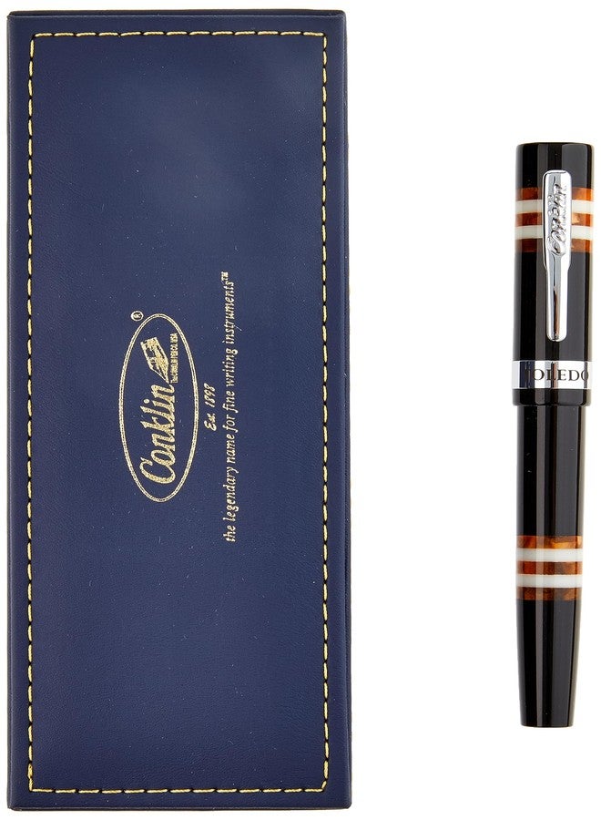 Conklin Toledo Fountain Pen in Black with Orange and White Ring Segments - Stub Nib - Premium Writing Instrument with Unique Design - Image 2
