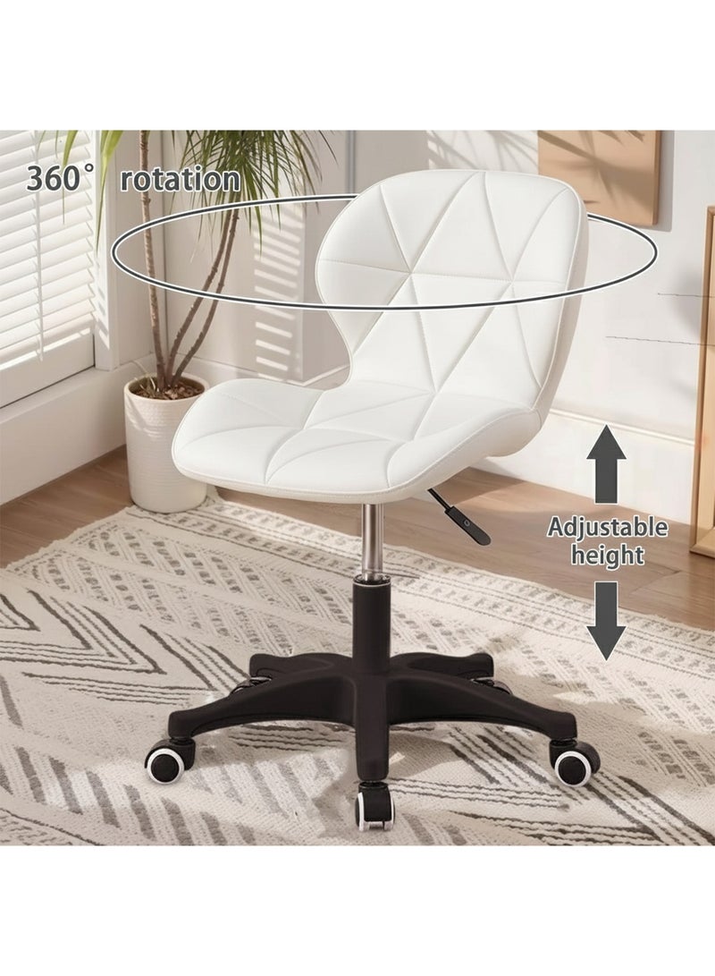 تايمي كرسي مكتب مريح بإرتفاع قابل للتعديل، كرسي كمبيوتر بعجلات دوارة ، كرسي دراسة، كرسي بتصميم أنيق مبطن بوسادة ناعمة مع إسفنجة ارتدادية عالية الكثافة - أبيض بأرجل سوداء - Image 5