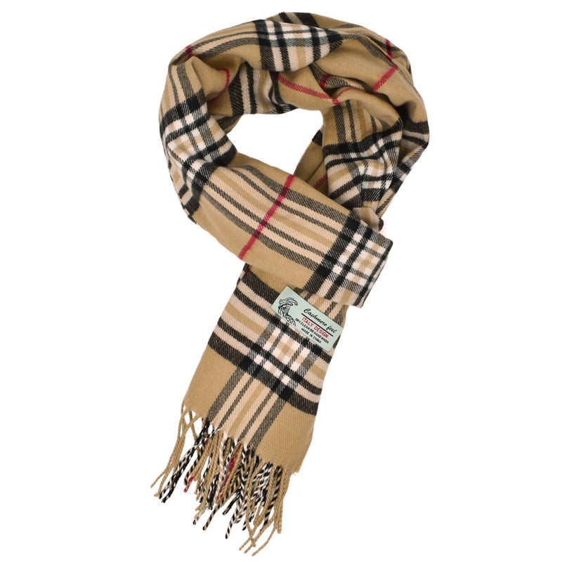 Glory Max Unisex Classic Tartan Plaid Winter Scarf Soft Cashmere Feel 72"x12" (Beige) - Image 1