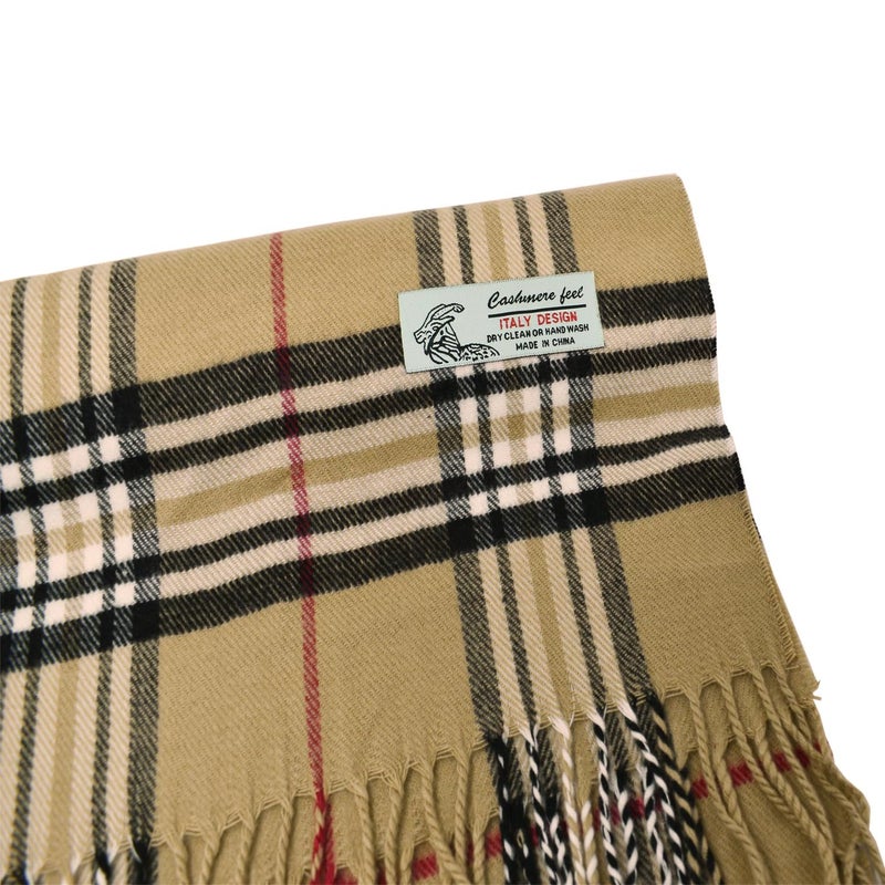 Glory Max Unisex Classic Tartan Plaid Winter Scarf Soft Cashmere Feel 72"x12" (Beige) - Image 2