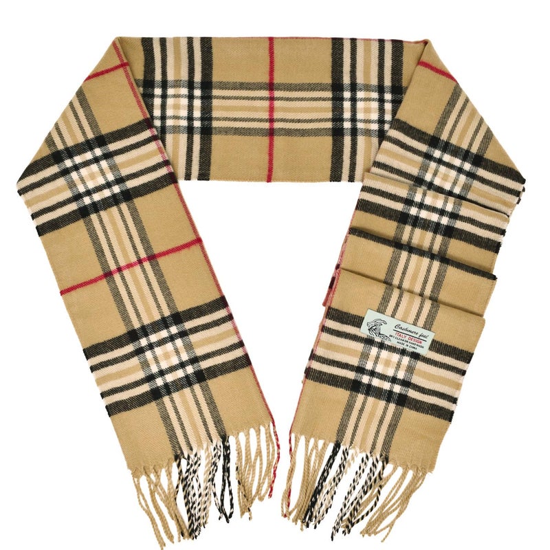 Glory Max Unisex Classic Tartan Plaid Winter Scarf Soft Cashmere Feel 72"x12" (Beige) - Image 3