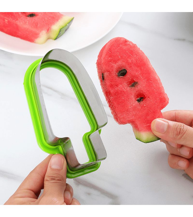 1 Stainless Steel Watermelon Slicer Popsicle Mold Cake Mold Green Handle Easy Use Manual Fruit Slicer Food Grade Party Snack Maker Summer Kitchen Tool - Image 3