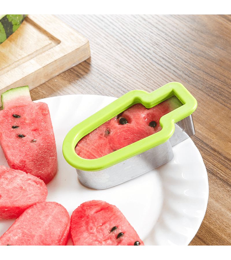 1 Stainless Steel Watermelon Slicer Popsicle Mold Cake Mold Green Handle Easy Use Manual Fruit Slicer Food Grade Party Snack Maker Summer Kitchen Tool - Image 1