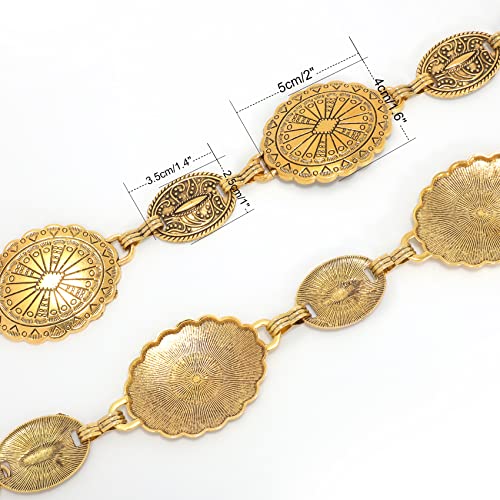 WHIPPY Women Concho Chain Belt Metal Link Western Cowgirl Turquoise Chain Belt for Dress Gold S - Image 4
