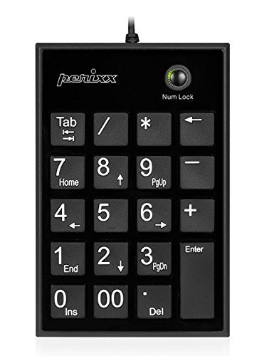 Perixx PPD-202 Wired 19 Keys Slim Numeric Keypad, Big Print Font, Silent Notebook Scissor Key Number Keypad with Tab Key and Num Lock, Black - Image 1