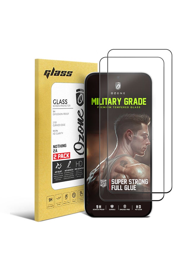 O Ozone 2 Pack Full Coverage Tempered Glass for Nothing Phone 2a Screen Protector, 9H Hardness Black Edge Tempered Glass Film HD Clear Screen Guard - Image 1