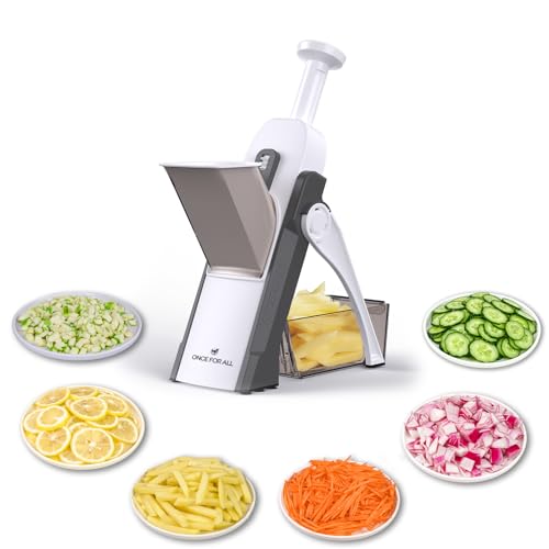 ONCE FOR ALL Safe Mandoline Slicer 5 in 1 Vegetable Chopper Food Potato Cutter Strips Julienne Dicer Adjustable Thickness 018 mm Kitchen Chopping Artifact Fast Meal Prep Gray