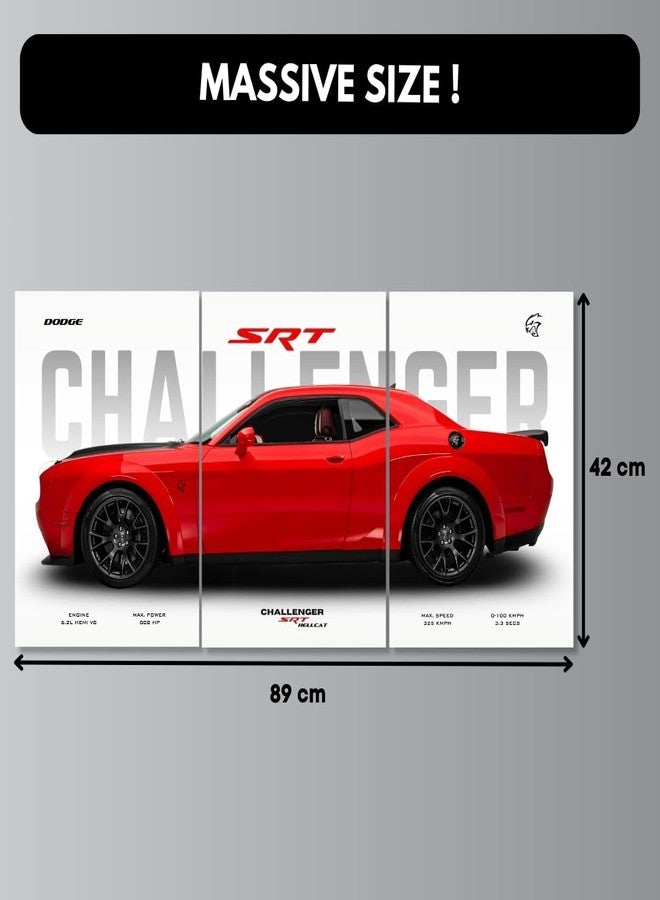 Funk You Store Poster Split Design Car Posters | 3 A3 Sized Cars Poster for Wall | Large Size (89 x 42 cm) Wall Decor | Car Posters for Room | Supercar (Dodge Challenger) (B_039) - Image 2