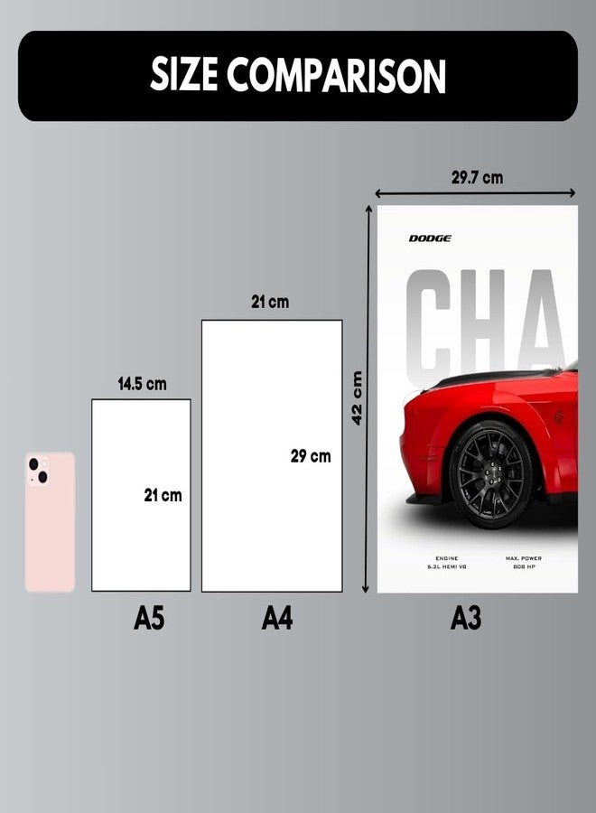 Funk You Store Poster Split Design Car Posters | 3 A3 Sized Cars Poster for Wall | Large Size (89 x 42 cm) Wall Decor | Car Posters for Room | Supercar (Dodge Challenger) (B_039) - Image 5