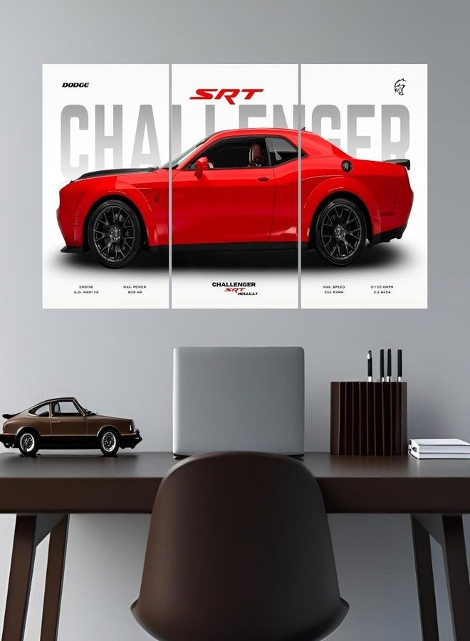 Funk You Store Poster Split Design Car Posters | 3 A3 Sized Cars Poster for Wall | Large Size (89 x 42 cm) Wall Decor | Car Posters for Room | Supercar (Dodge Challenger) (B_039) - Image 1