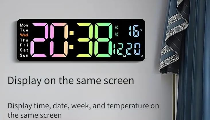 RtnSparsh Digital LED Wall Clock for Living Room Decor Large Display with Date Temperature Week Desk Alarm Clock for Bedroom with Remote Control for Office Home RGB - Image 2