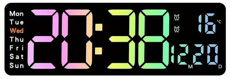 RtnSparsh Digital LED Wall Clock for Living Room Decor Large Display with Date Temperature Week Desk Alarm Clock for Bedroom with Remote Control for Office Home RGB - Image 1