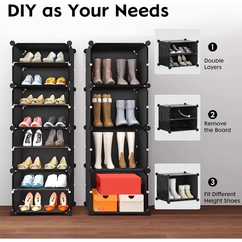 KEEKOS Shoe Rack Plastic,Portable with Dustproof Door, Multi-Purpose Plastic for Home Foldable Portable Shelves Chappal, Slipper, Heels, Boots,Stand (Black, 7-Shelf-4-Door) - Image 3