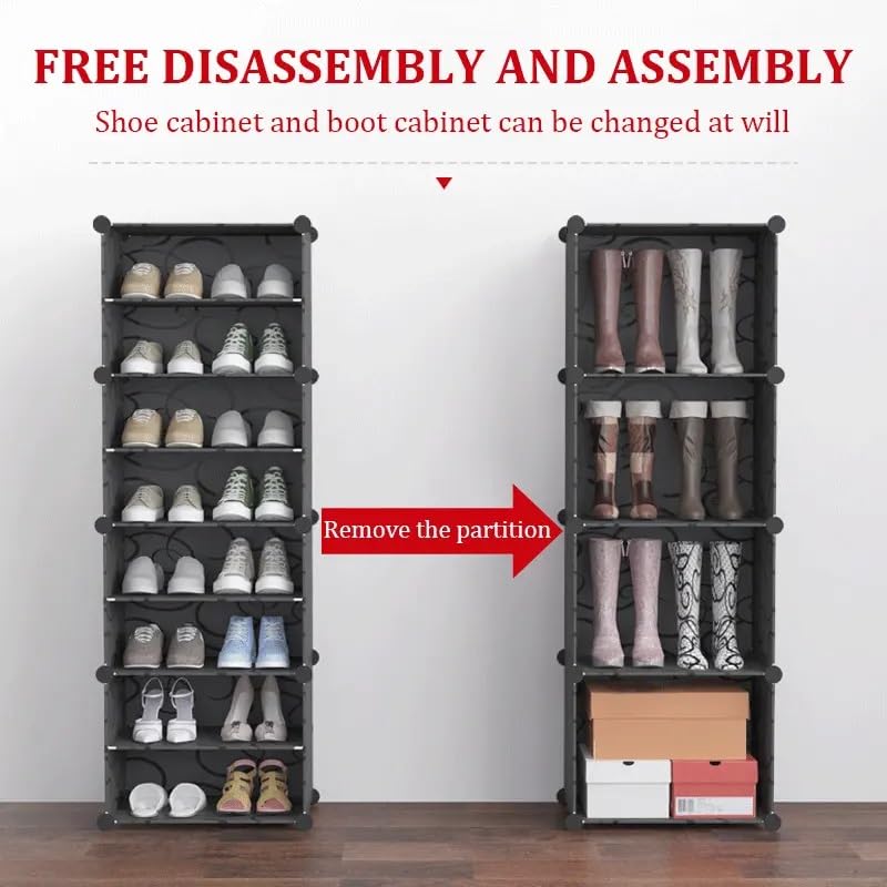 KEEKOS Shoe Rack Plastic,Portable with Dustproof Door, Multi-Purpose Plastic for Home Foldable Portable Shelves Chappal, Slipper, Heels, Boots,Stand (Black, 7-Shelf-4-Door) - Image 2
