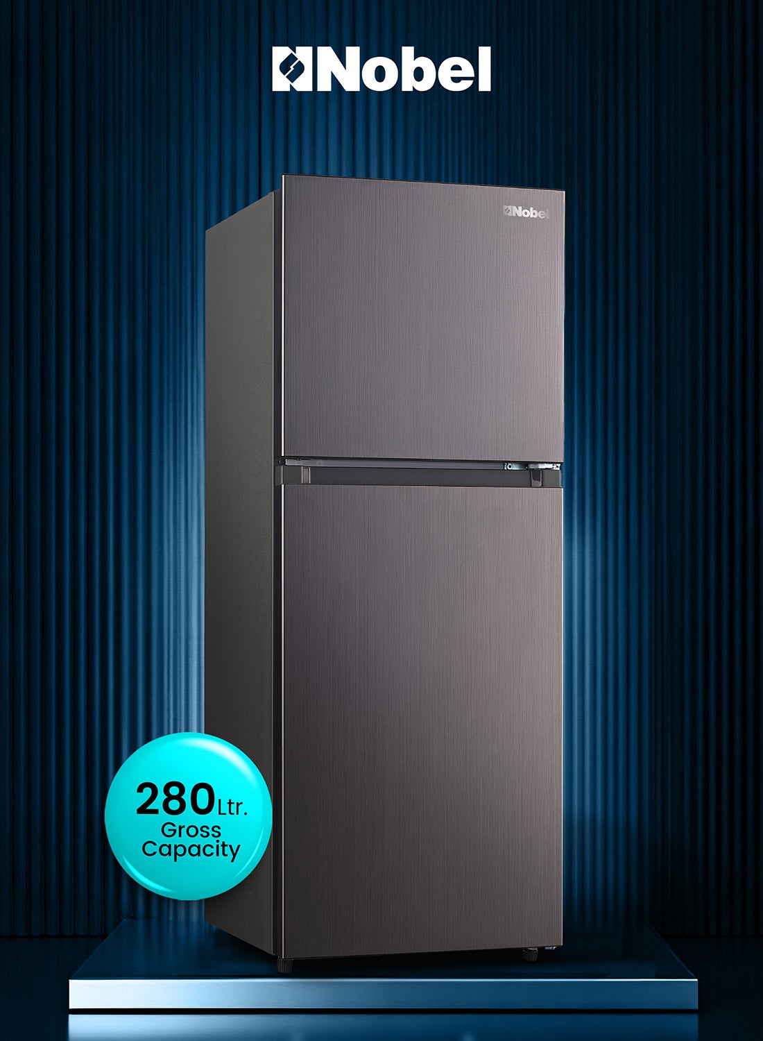 Double Door Refrigerator 280L Gross / 188L Net Capacity Dark Inox, Electronic Temp Control, Glass Shelves, R600a – (1 Year Warranty) 110 W NR280NFI grey