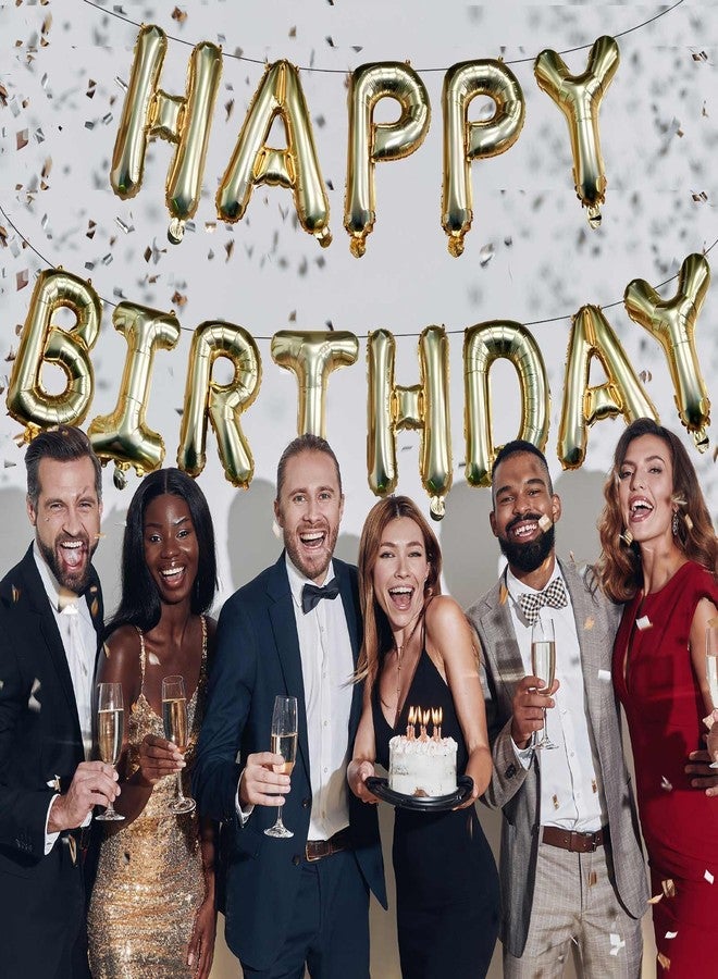 KALOR Retro Gold Happy Birthday Balloons Banner,16 Inch Mylar Foil Letters Sign,Reusable Balloons for Women, Men, Boys & Girls Birthday Decorations Party Supplies - Image 3