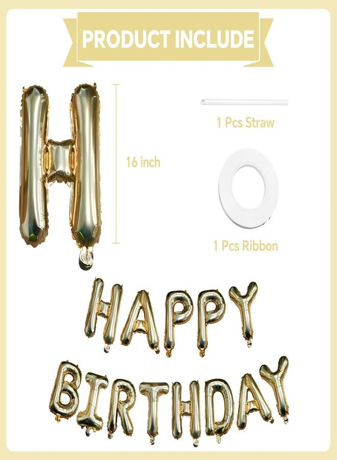 KALOR Retro Gold Happy Birthday Balloons Banner,16 Inch Mylar Foil Letters Sign,Reusable Balloons for Women, Men, Boys & Girls Birthday Decorations Party Supplies - Image 2
