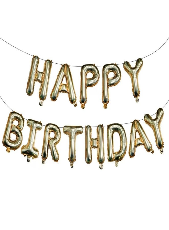 KALOR Retro Gold Happy Birthday Balloons Banner,16 Inch Mylar Foil Letters Sign,Reusable Balloons for Women, Men, Boys & Girls Birthday Decorations Party Supplies - Image 1
