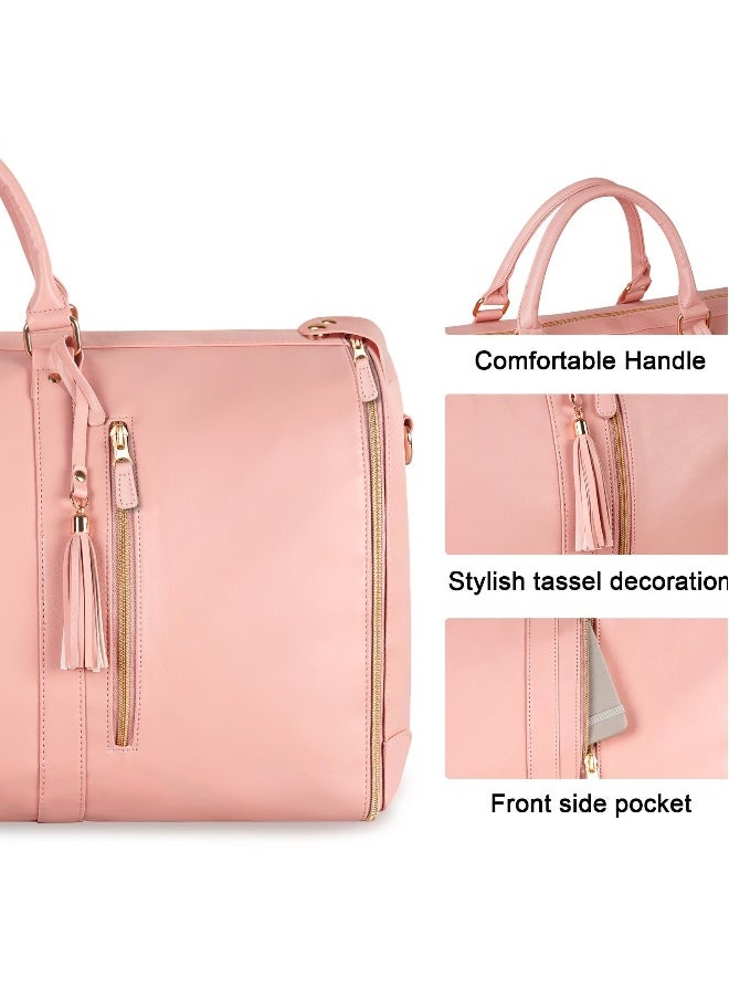 Generic Foldable PU Leather Duffle Bag for Women, Large Waterproof Garment Bag with Shoe Pouch, 2 in 1 Hanging Suitcase Travel Essentials, Perfect Gift for Women in Pink  - Image 5