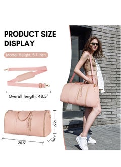 Generic Foldable PU Leather Duffle Bag for Women, Large Waterproof Garment Bag with Shoe Pouch, 2 in 1 Hanging Suitcase Travel Essentials, Perfect Gift for Women in Pink  - Image 3